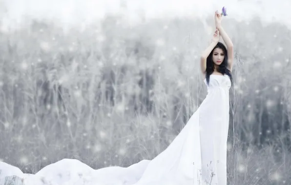 Girl, butterfly, Asian