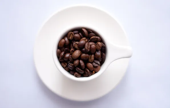 Coffee, mug, coffee beans, saucer