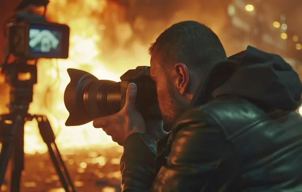 Fire, The camera, Machine, Male, Digital art, AI art, The Art of Artificial Intelligence, Neural …