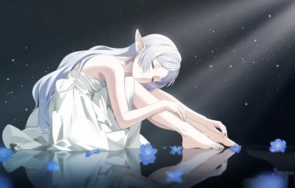 Girl, flowers, elf, fantasy, Sousou no Frieren, Freeze