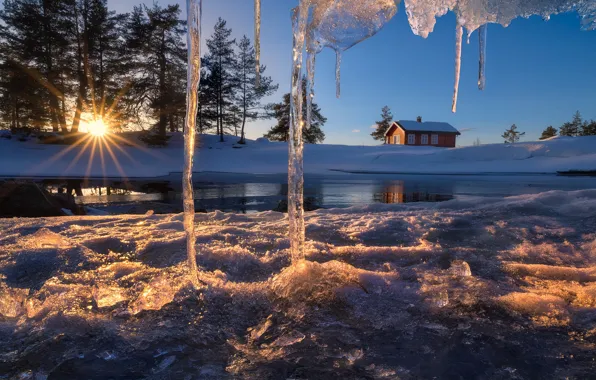 House, icicles, Norway, Norway, Ringerike, Ice Cave