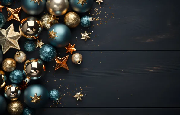 Picture decoration, the dark background, balls, New Year, Christmas, dark, golden, new year