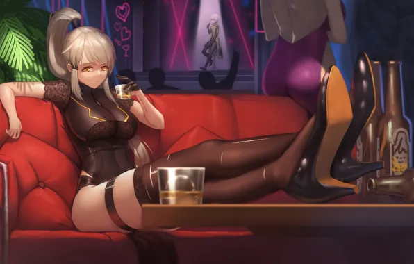 Picture girl, sexy, anime, stockings, blonde