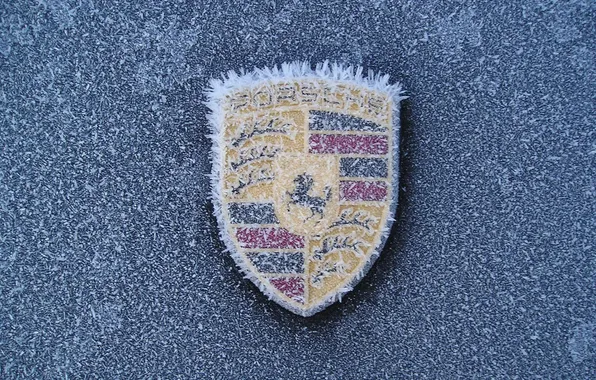 Winter, frost, logo, Porsche, frozen