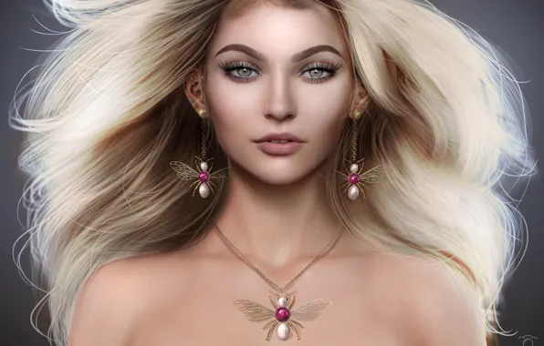 Picture hair, earrings, necklace, blonde, dvushka
