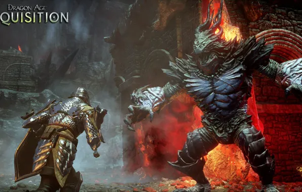 Sword, lava, shield, dragon age, the Inquisitor, undead, rpg, bioware