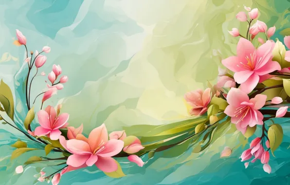 Flowers, green background, composition, AI art, neural network