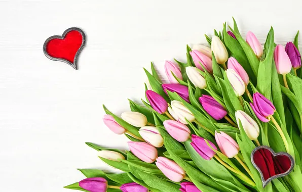 Love, flowers, heart, bouquet, tulips, love, pink, heart