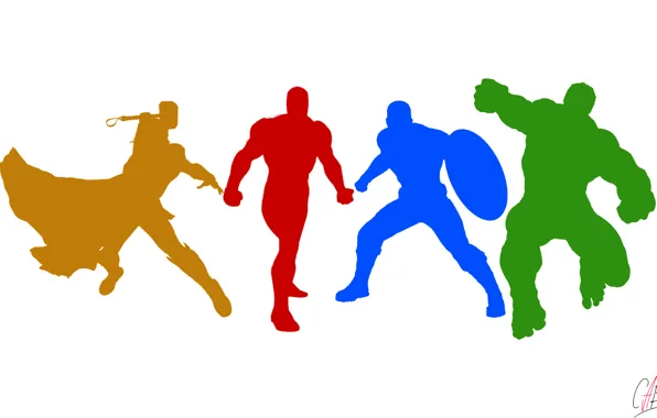 Heroes, Hulk, Color, Iron man, Minimal, Iron Man, Marvel, Captain America