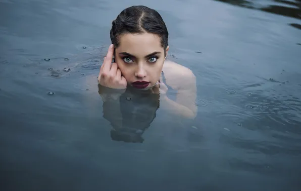 Look, face, model, hand, portrait, wet, makeup, brunette