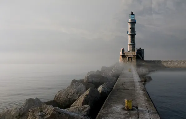 Picture fog, lighthouse, pierce