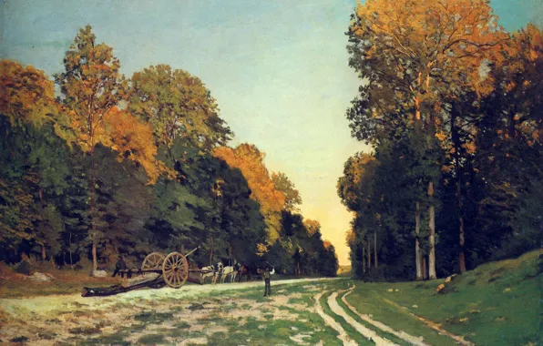 Picture, Painting, Claude Monet, The road from Chailly in the forest of Fontainebleau 1864