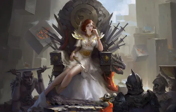 Picture look, girl, fantasy, art, chain, swords, warriors, the throne