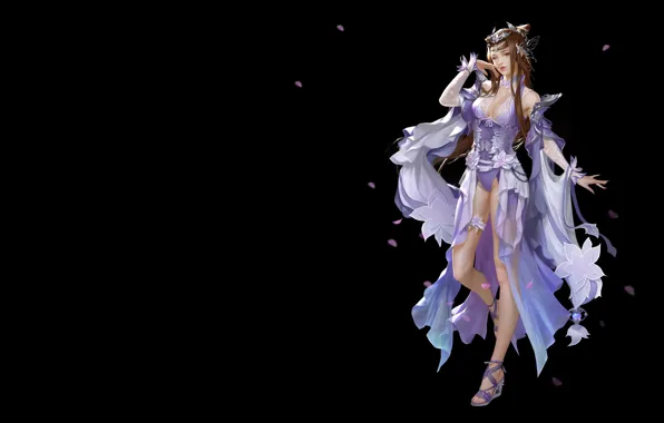 Girl, flowers, magic, the game, petals, fantasy, art, costume design