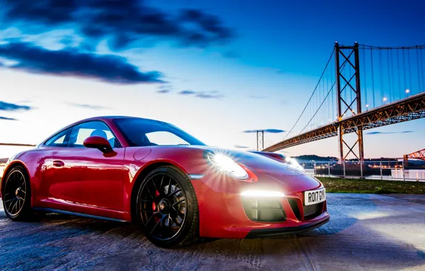 Picture bridge, the evening, 911, Porsche, Coupe, Carrera, GTS, 2017