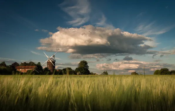 Picture field, the sky, clouds, spring, UK, the village, Old Buckenham