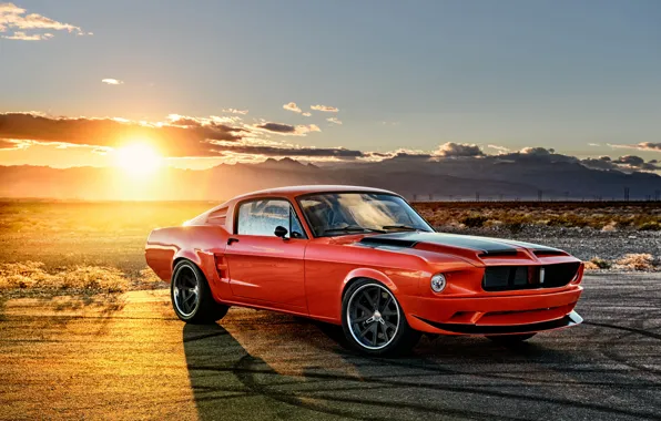 Picture the sun, sunset, Mustang, Ford, Mustang, Ford, 1968