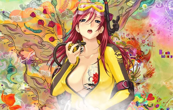 Chest, color, girl, flowers, scuba