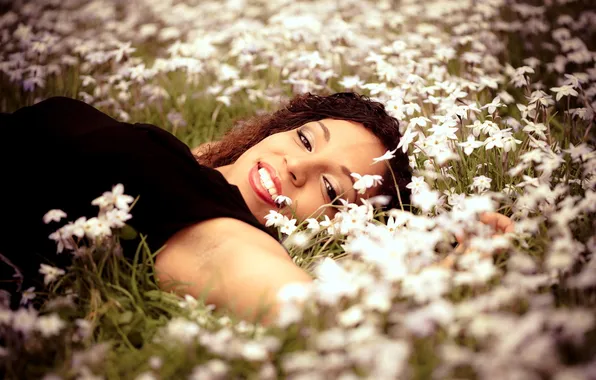 Summer, girl, flowers, mood