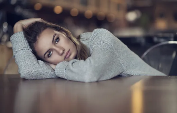 Portrait, Blonde, bokeh, retouching