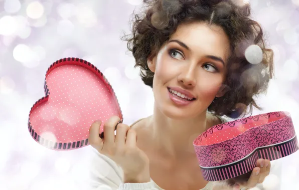 Picture smile, glare, background, mood, box, gift, heart, makeup