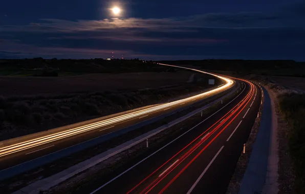 Road, night, lights