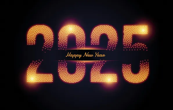 The dark background, holiday, Happy New Year, Happy new year, 2025, glowing numbers