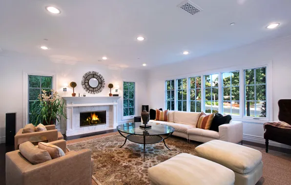 Picture design, sofa, Villa, interior, window, fireplace, living room