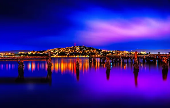 Landscape, night, lights, New Zealand, Wellington