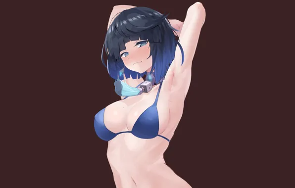 Hot, sexy, nipples, sexy girl, stretch, blue, anime, bikini