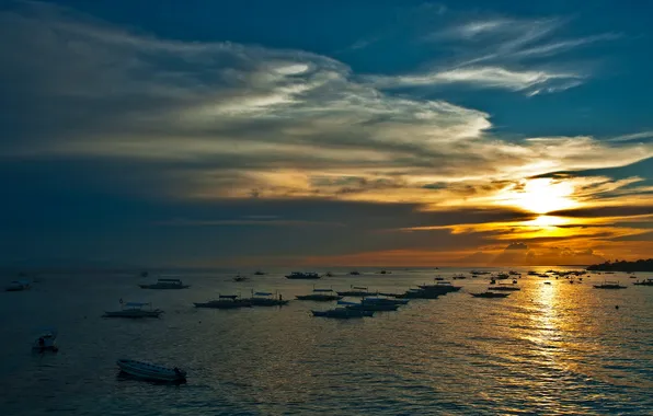 Sea, the sky, landscape, night, nature, boats