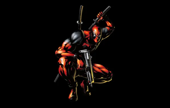 Picture weapons, gun, black background, marvel, comics, deadpool, heroes, ninja