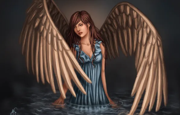 Picture look, water, girl, face, reflection, fiction, wings, angel