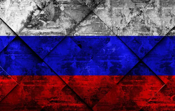 Russia, Europe, Flag, Russian Federation, Russian Flag, Flag Of Russia, Grunge Art, Rhombus Grunge Texture