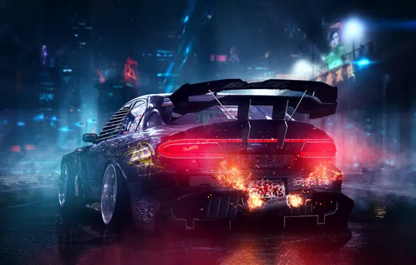 Wallpaper Auto, Night, The city, Fire, Machine, Tuning, Rain, Mazda for ...