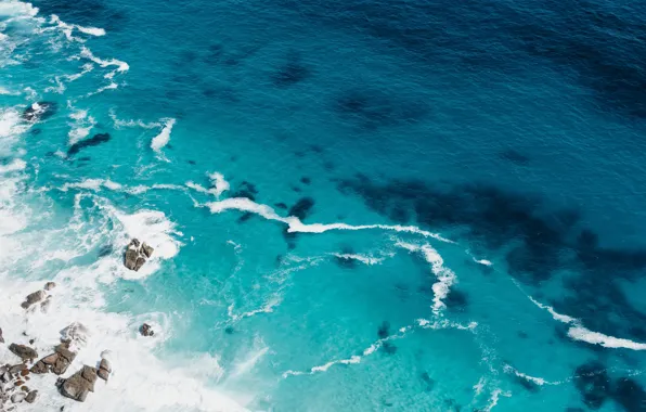 Picture sea, wave, stones, drone