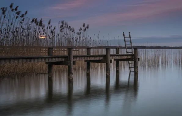 Picture the evening, pier, pond