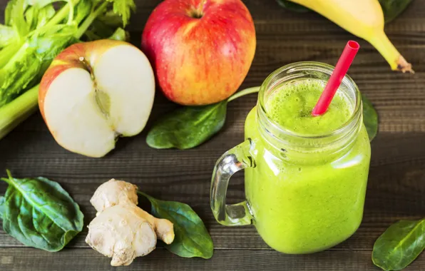 Apples, bananas, ginger, smoothies