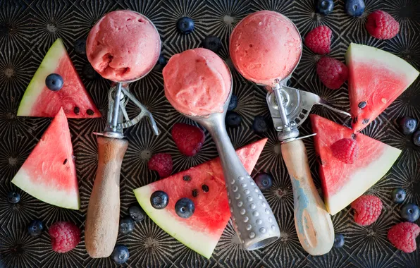 Picture berries, watermelon, ice cream