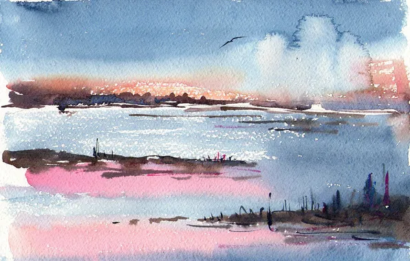 Landscape, picture, watercolor