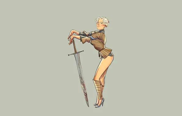 Picture sword, fantasy, vintage, pinup, minimalism, background, Game of Thrones, warrior