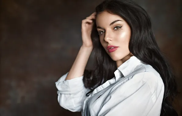 Picture white, look, girl, pose, background, portrait, makeup, brunette