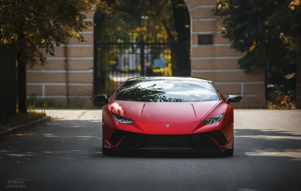 Lamborghini, Front, autumn, RED, Huracan