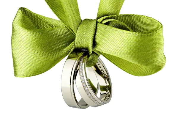 Picture ring, tape, bow, wedding rings