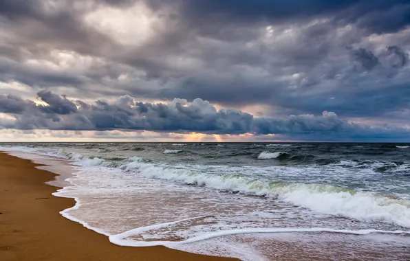 Sand, sea, wave, beach, summer, the sky, clouds, shore