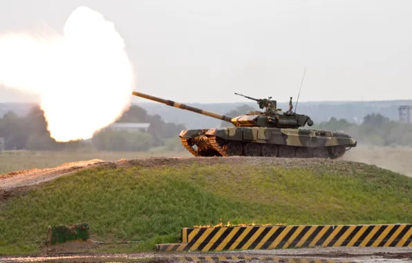 Flame, mountain, shot, tank, Russia, T-90