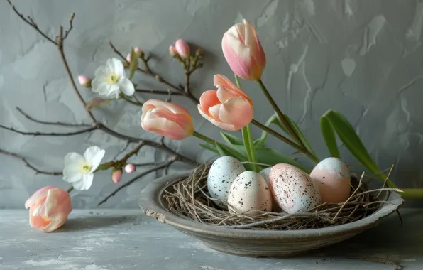 Flowers, holiday, eggs, spring, Easter, painted, Easter, eggs