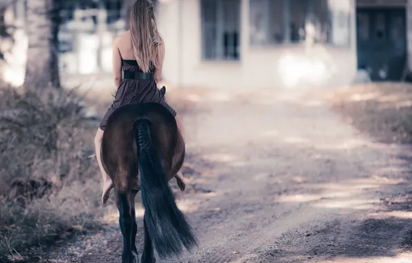 Road, girl, mood, horse