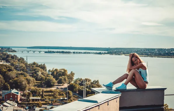 Roof, ass, look, the sun, sexy, panties, view, legs