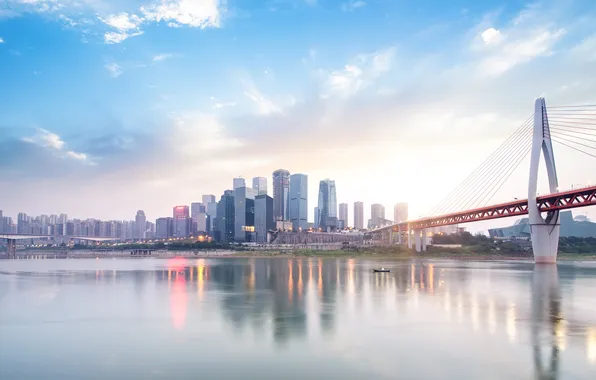 City, skyline, bridge, modern, china, building, office, financial